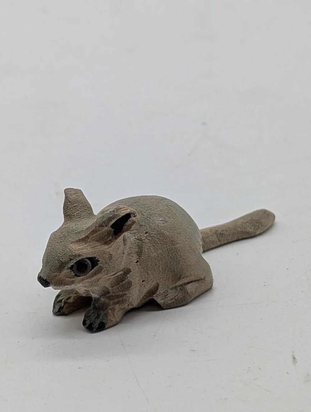 Vintage 1980s Miniature Hand-Carved Wood Chipmunk Mouse Figurine